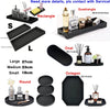A set of silicone trays and organizers in black and gold for kitchen and bathroom use, including rectangular, square, oval, a