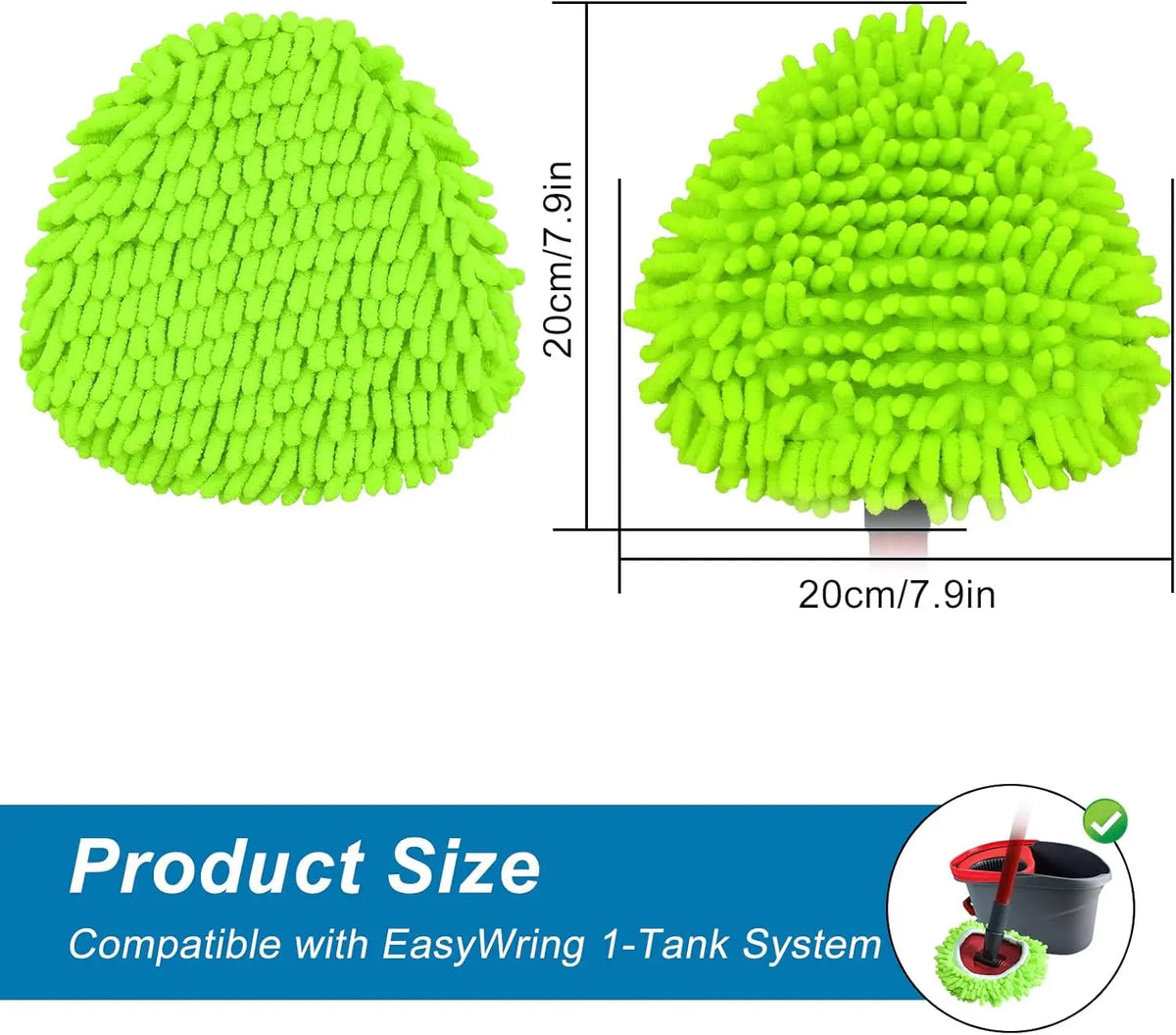 Bright lime green replacement spin mop heads for an EasyWring 1-Tank system