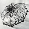 A retro transparent folding umbrella featuring a silhouette pattern of deer and woodland trees.
