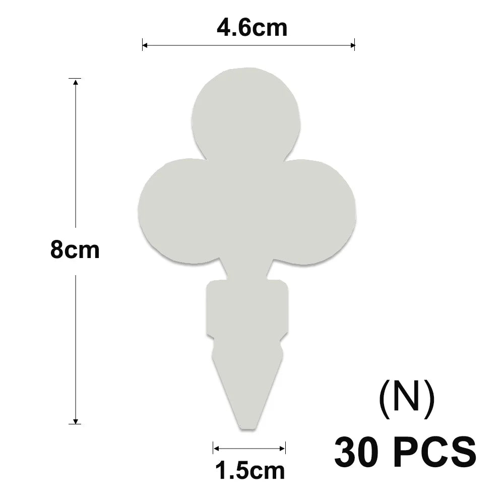 A diagram showing the dimensions of a T-shaped plant marker, measuring 4.6cm wide and 8cm tall.