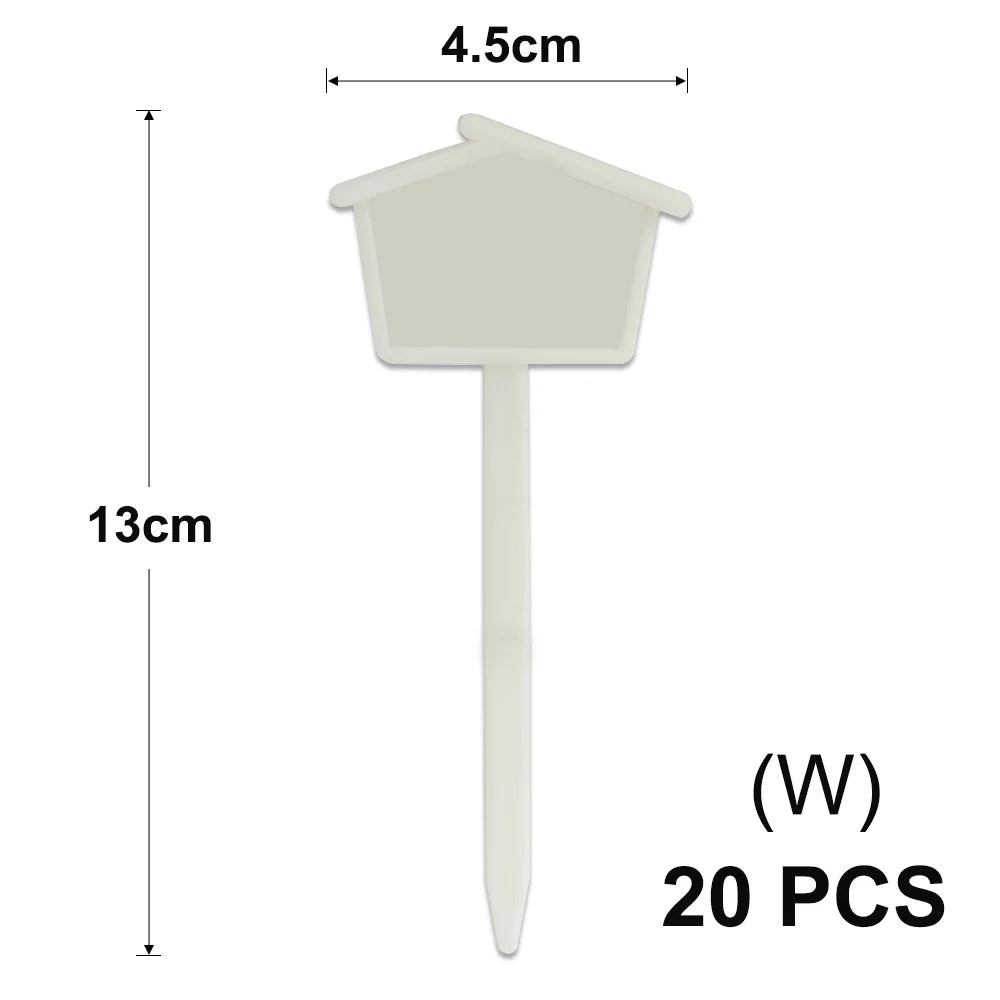 A white T-shaped plant marker with a 4.5cm wide top and a 13cm long stem.
