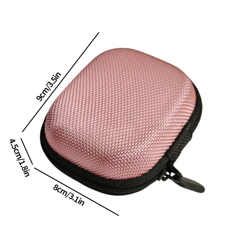 A pink portable peptide storage case shown with dimensions 9cm x 3.5in and 4.5cm x 1.8in.