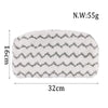 A rectangular white microfiber pad with gray zigzag stripes, measuring 16cm by 32cm and weighing 55g.