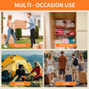 Collage showing various uses for travel vacuum storage bags, including moving, home storage, camping, and travel.