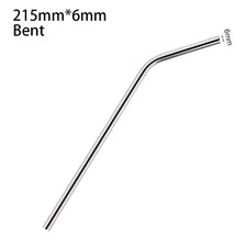 A bent stainless steel drinking straw measuring 215mm long and 6mm in diameter.