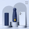 A dark blue folding UV protection umbrella is displayed next to a white smartphone.