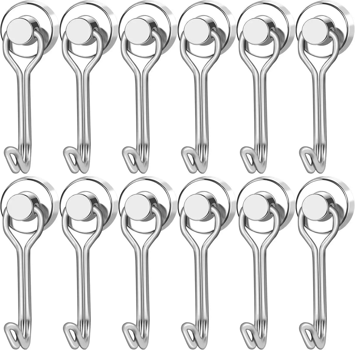 A set of heavy duty magnetic hooks used for household storage.