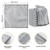 A set of stainless steel wire dish cleaning cloths showing various textures and stitching details.