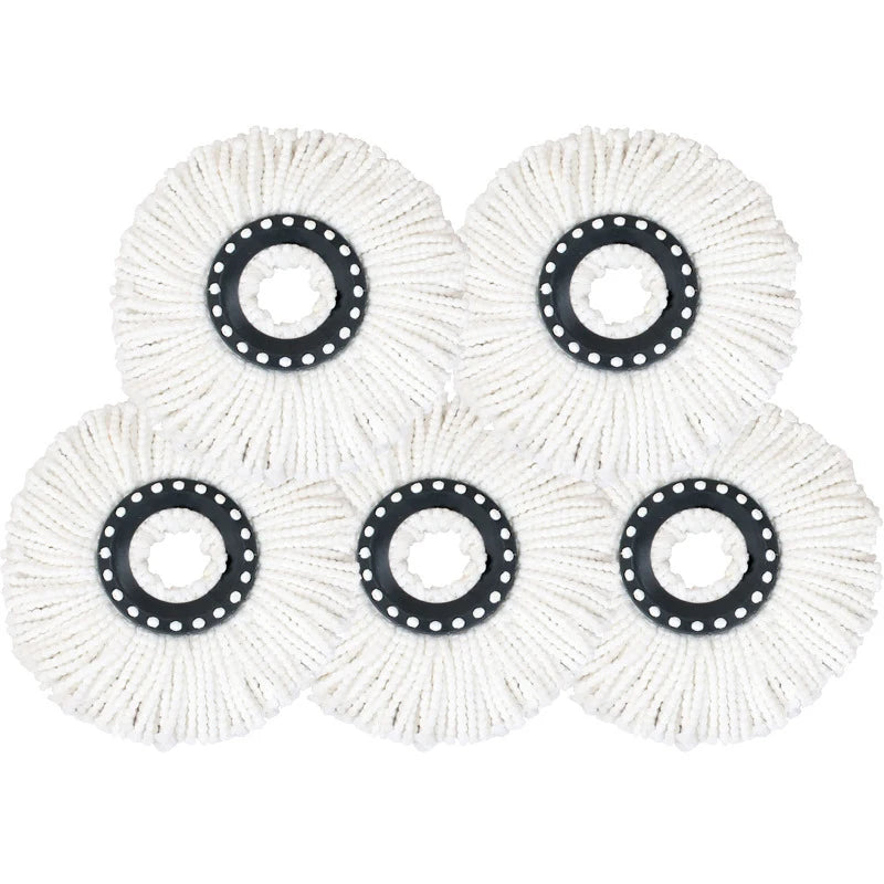 Set of six white replacement mop heads for rotating spin mops