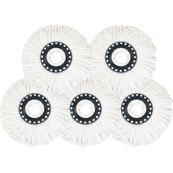 Set of six white replacement mop heads for rotating spin mops