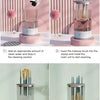 Instructions for using an automatic electric makeup brush cleaner, showing steps for cleaning and storage.