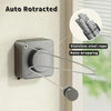A gray auto retractable stainless steel rope clothesline mounted on a wall, showing the mechanism and rope.