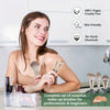 A woman holds a complete set of essential make-up brushes for professionals and beginners.