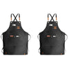 Black oil-proof canvas apron with utility pockets and leather ties