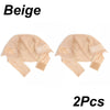 Pair of beige velvet headband wig caps shown flat