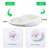 Before and after comparison of natural cotton cleaning sponges showing size difference.