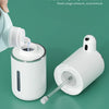 Dispensador automático de jabón recargable blanco con bomba y boquilla.