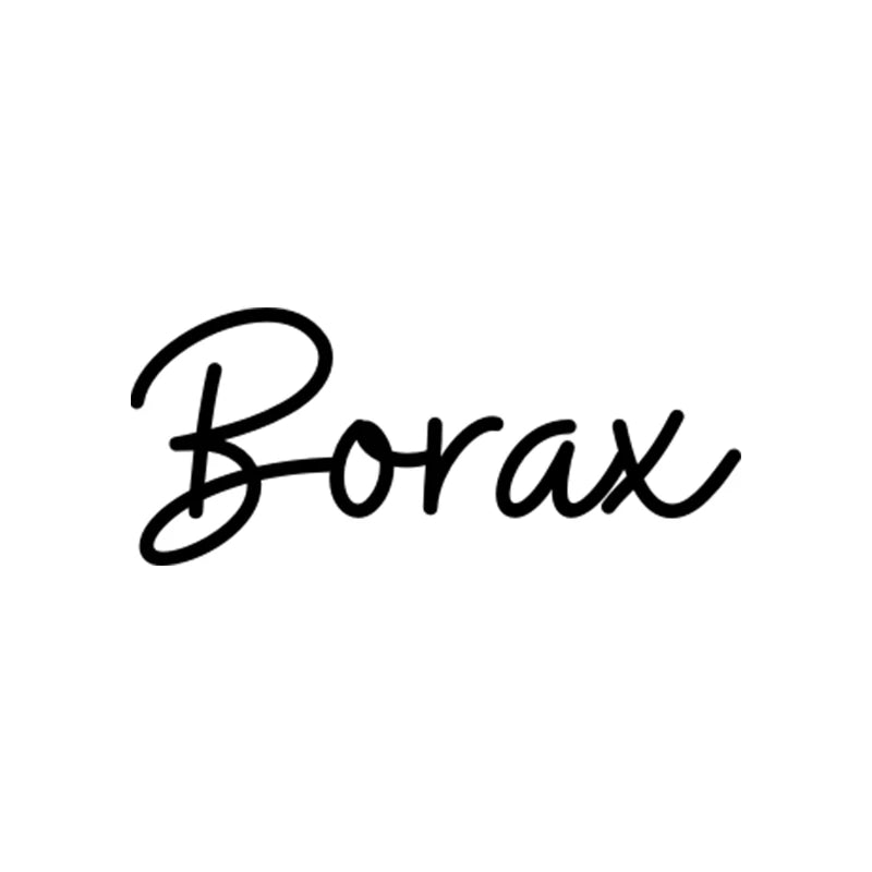 Handwritten script text spelling the word Borax