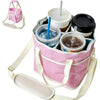 Sac isotherme rose avec quatre compartiments pour boissons et pailles