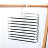 Stainless steel multi-layer hangers hanging from a wooden bar