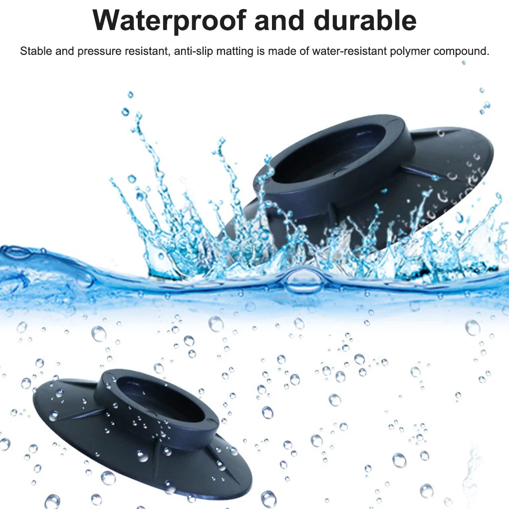 A black anti-slip rubber pad is shown being splashed by water droplets.