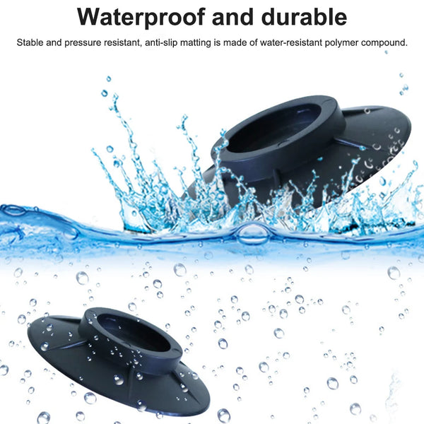 A black anti-slip rubber pad is shown being splashed by water droplets.