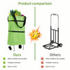 Comparison of a green foldable shopping bag versus a black metal rack for comparison.