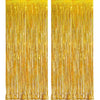 Golden rose gold foil tinsel fringe curtain backdrop set with long, shimmering strands