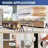 Close-up view of various cabinet magnetic door catches and closers on modern kitchen and household doors.