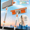 A pair of orange and gray scrub synchronization tools for cleaning glass windows.