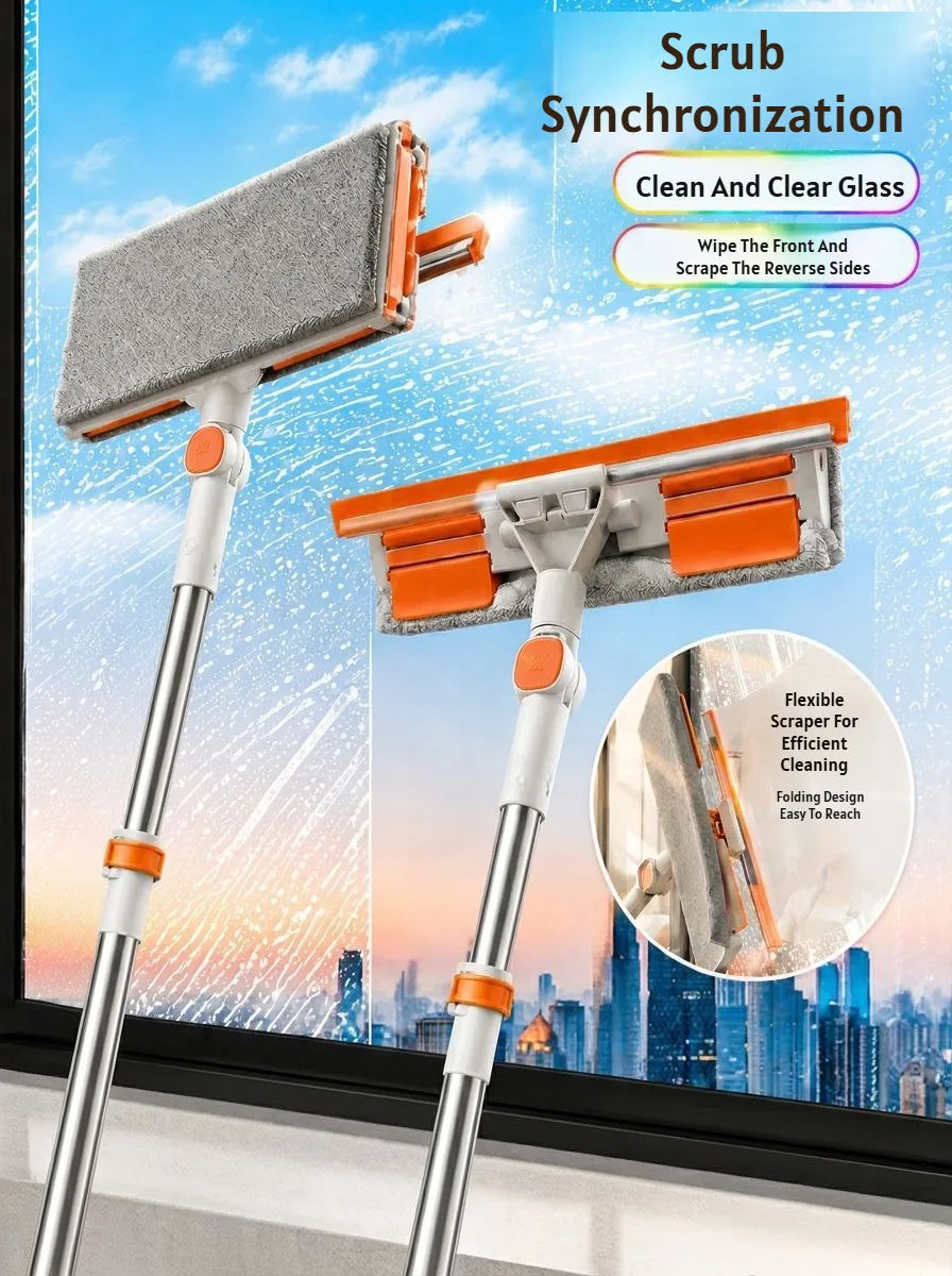 A pair of orange and gray scrub synchronization tools for cleaning glass windows.