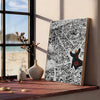 A framed black and white abstract canvas wall art poster depicting a busy street scene.