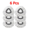 Six white microfiber replacement mop heads or cleaning cloths arranged in a grid.