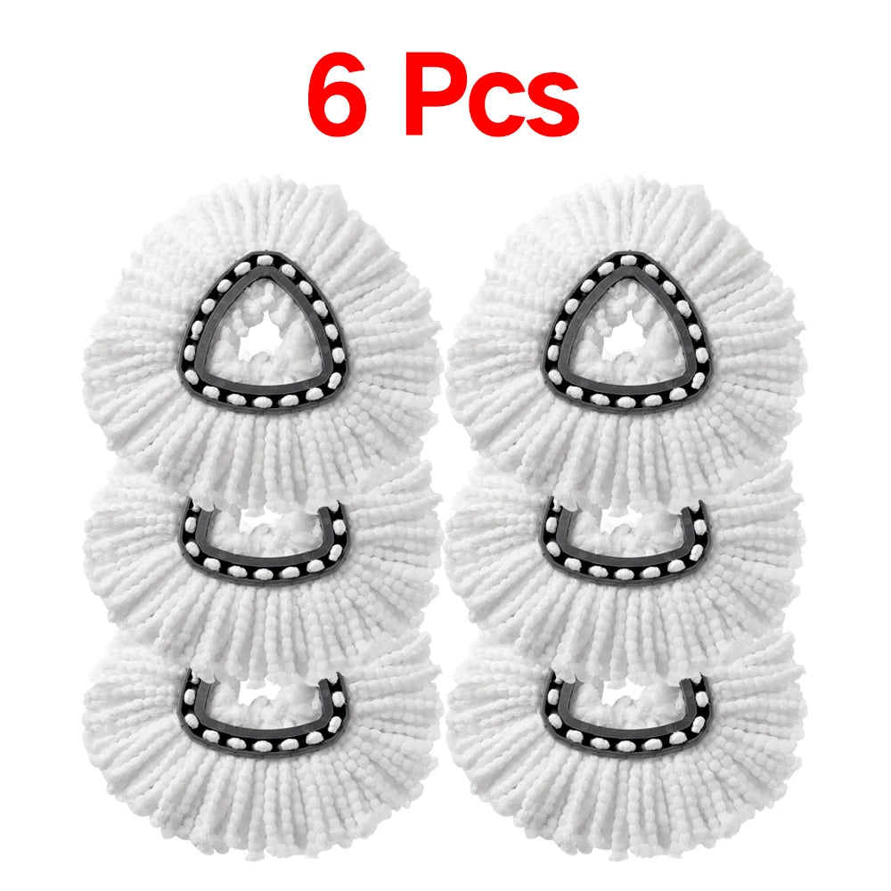 Six white microfiber replacement mop heads or cleaning cloths arranged in a grid.