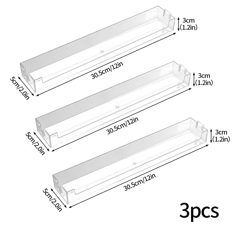 Three wall mounted acrylic display shelves, each measuring 30.5cm long and 5cm deep.