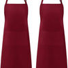 A solid maroon chef apron with adjustable straps and a front pocket.