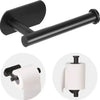 A black stainless steel self-adhesive toilet paper holder with a cylindrical roll.