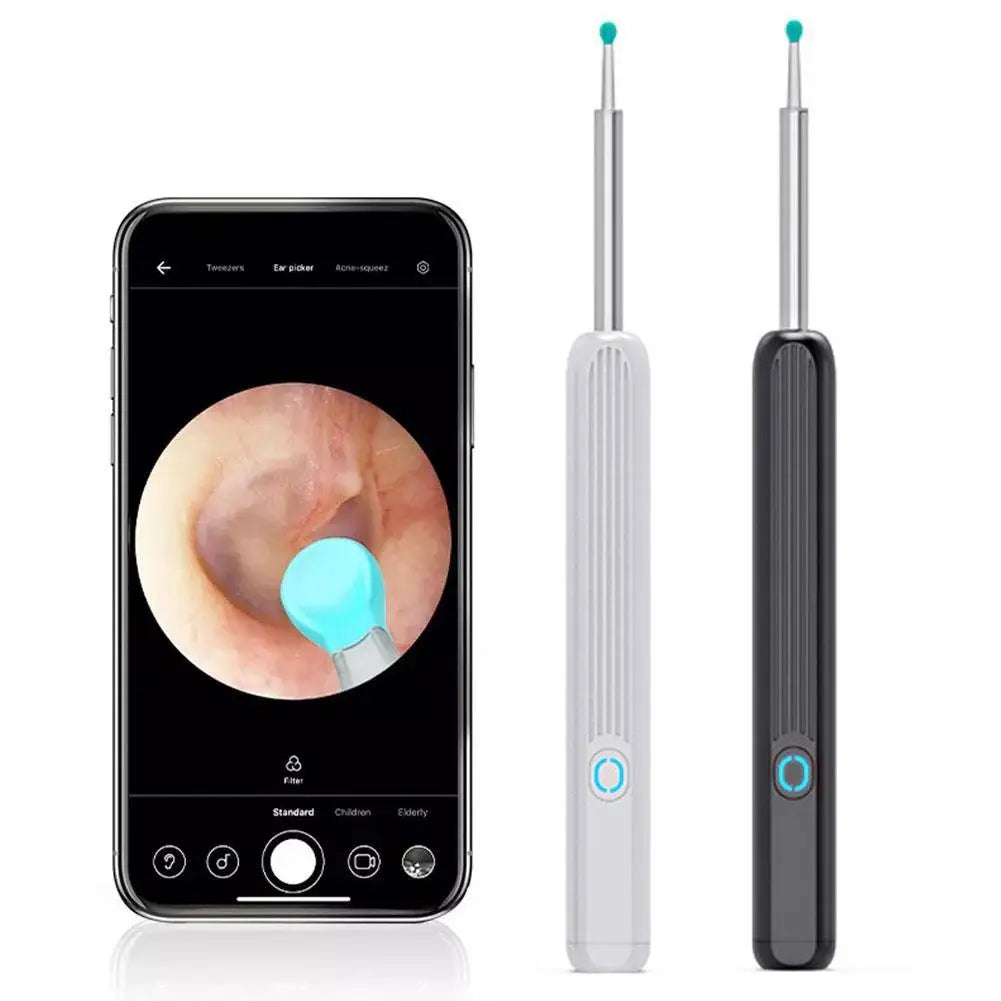 A replacement ear spoon for otoscope cleaning shown next to a smartphone screen displaying the product.