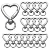 A set of heart-shaped spring hook keychains made of silver metal.