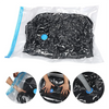 Reusable vacuum storage bags for clothing shown in clear plastic packaging with a black bag inside