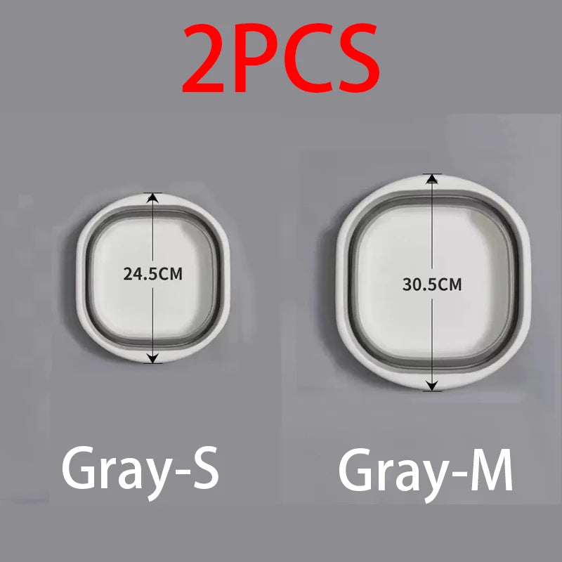 Two gray plastic wash basins, Gray-S and Gray-M, are shown with their dimensions.