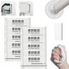 Roll of white clay sealant for pipe and wall holes shown next to a white tube and a hand applying the product