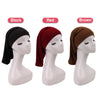 Three hair protection tube caps in black, red, and brown displayed on white mannequins.