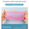 Hands hold a pink, thin plastic film or shower cap, highlighting its soft and durable material.