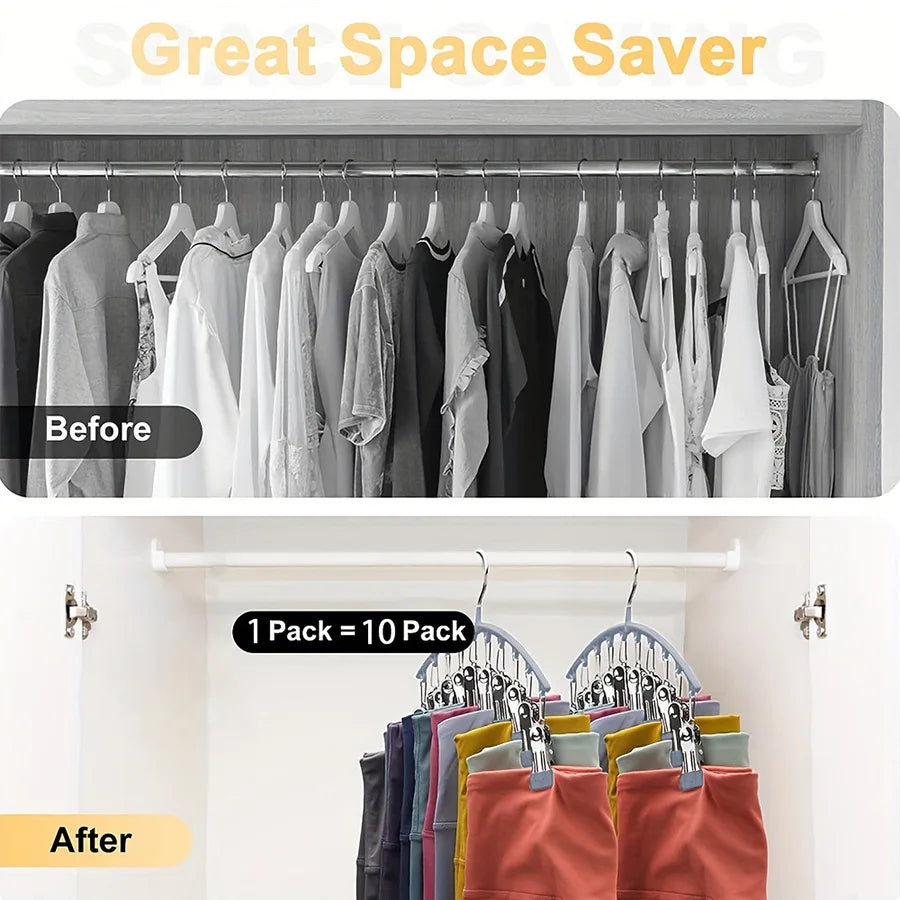 Vorher-Nachher-Vergleich: Edelstahl-Kleiderständer mit mehreren Clips zum Aufhängen von Kleidung.