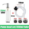A pump head set for a 350ml tube with a silver dispenser and various sized nozzles.