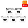 A set of five clear food storage containers with lids, each labeled 0.8L.