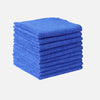 A stack of bright blue thickened microfiber cleaning cloths.