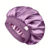 Bonete de pelo satinado morado visto desde arriba, destacando la textura de la tela y las marcas de medida.