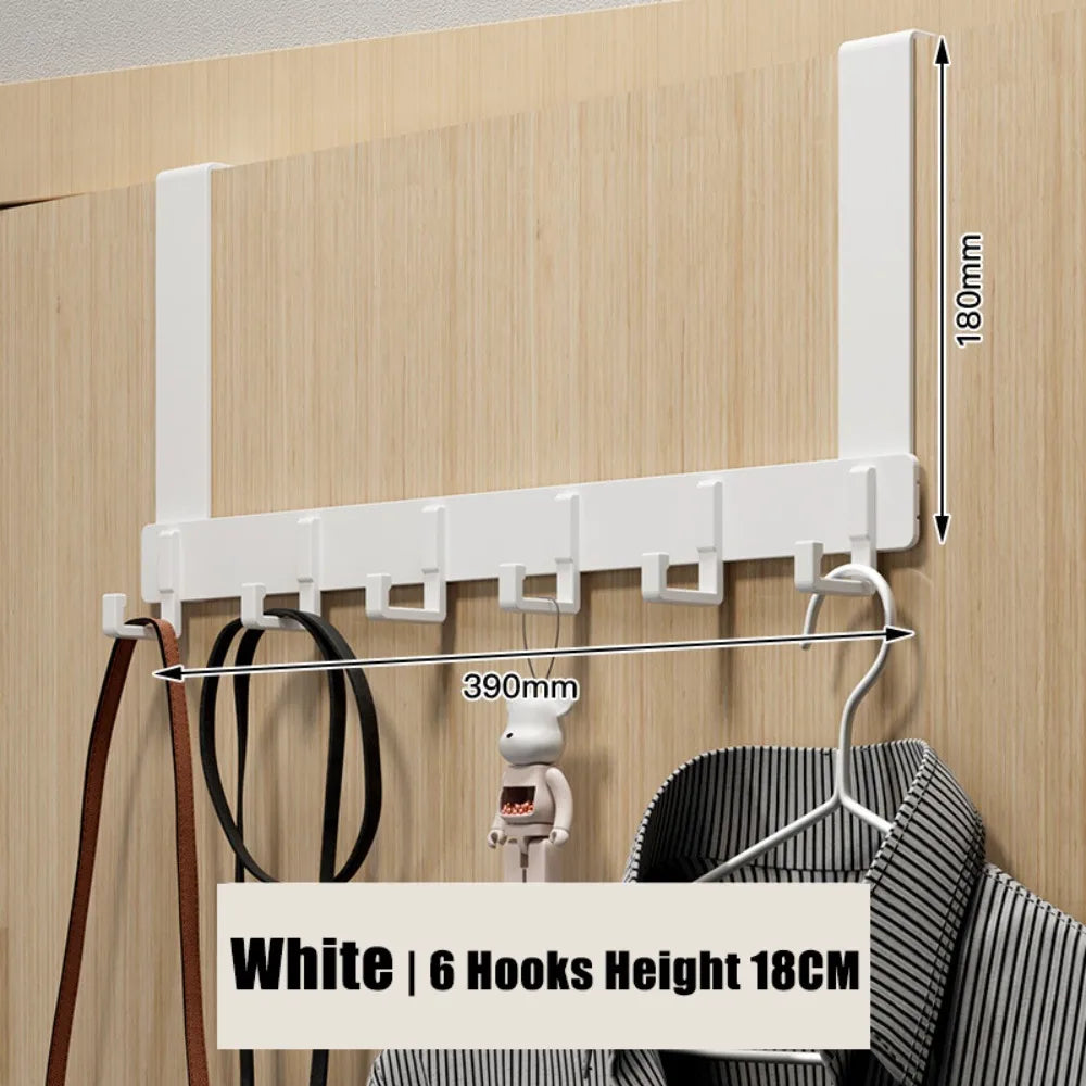White heavy-duty adhesive door hooks with 6 hooks, measuring 180mm high.